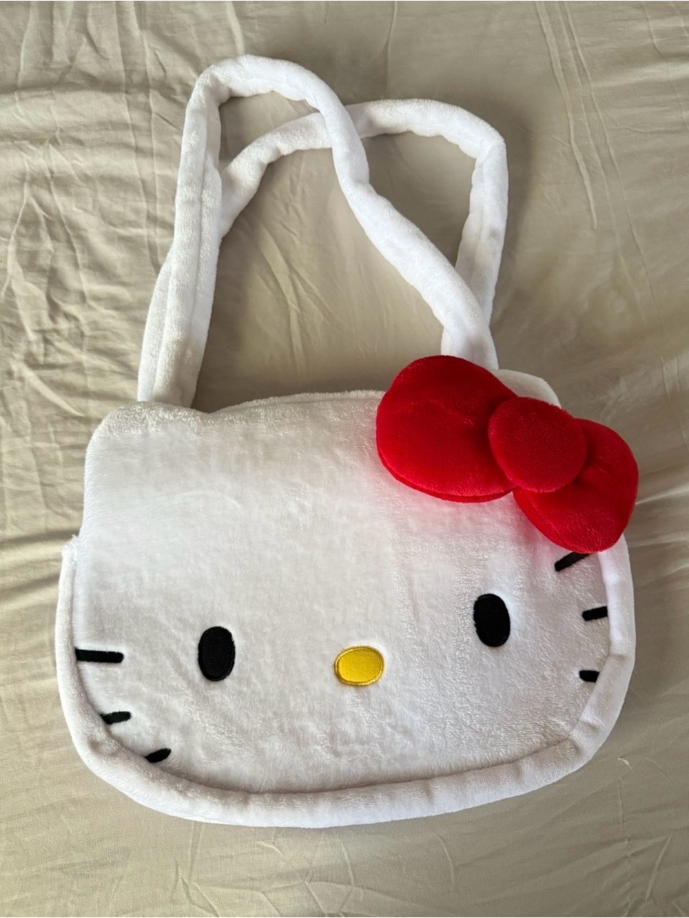 Sanrio White Hello Kitty Plush Shoulder Bag with Red Bow